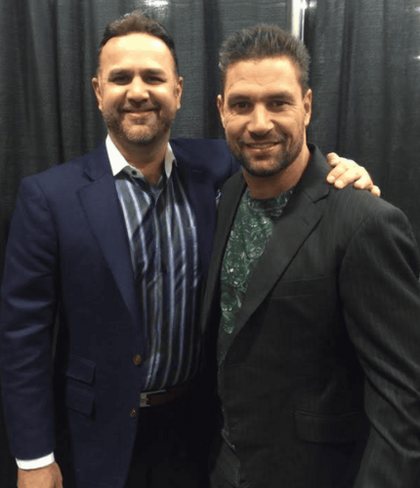 Sam Surin with celebrity Manu Bennett, New Zealand Actor